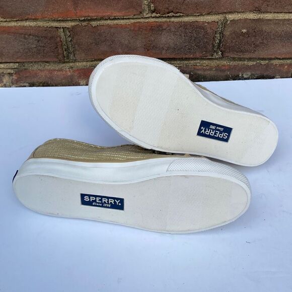 Sperry Top Sider Seacoast Sparkle Gold Canvas Sneaker Size 5 NEW - Picture 6 of 9